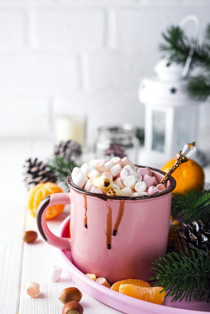 mug with hot chocolate with melted marshmallow